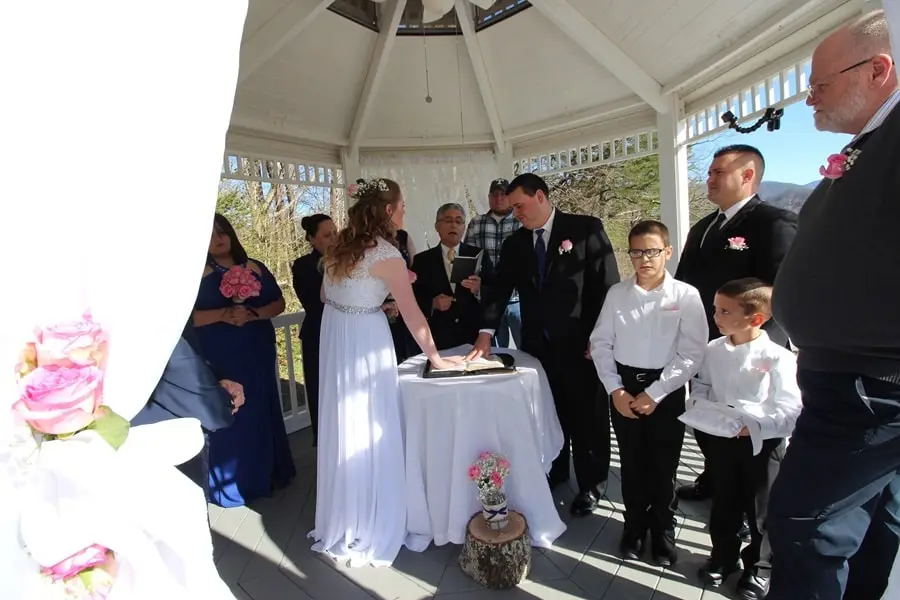 Gazebo wedding with mountain views