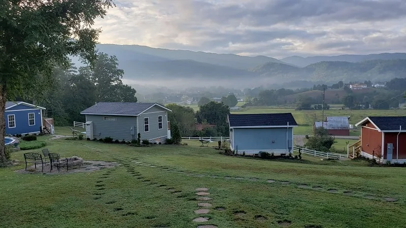 Cabins on the property with mountain views